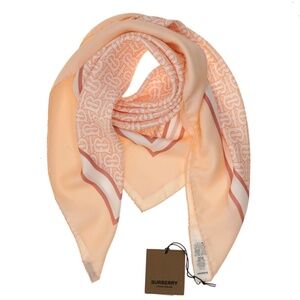 Burberry Silk Square Scarf Alabaster Pink Monogram Print New